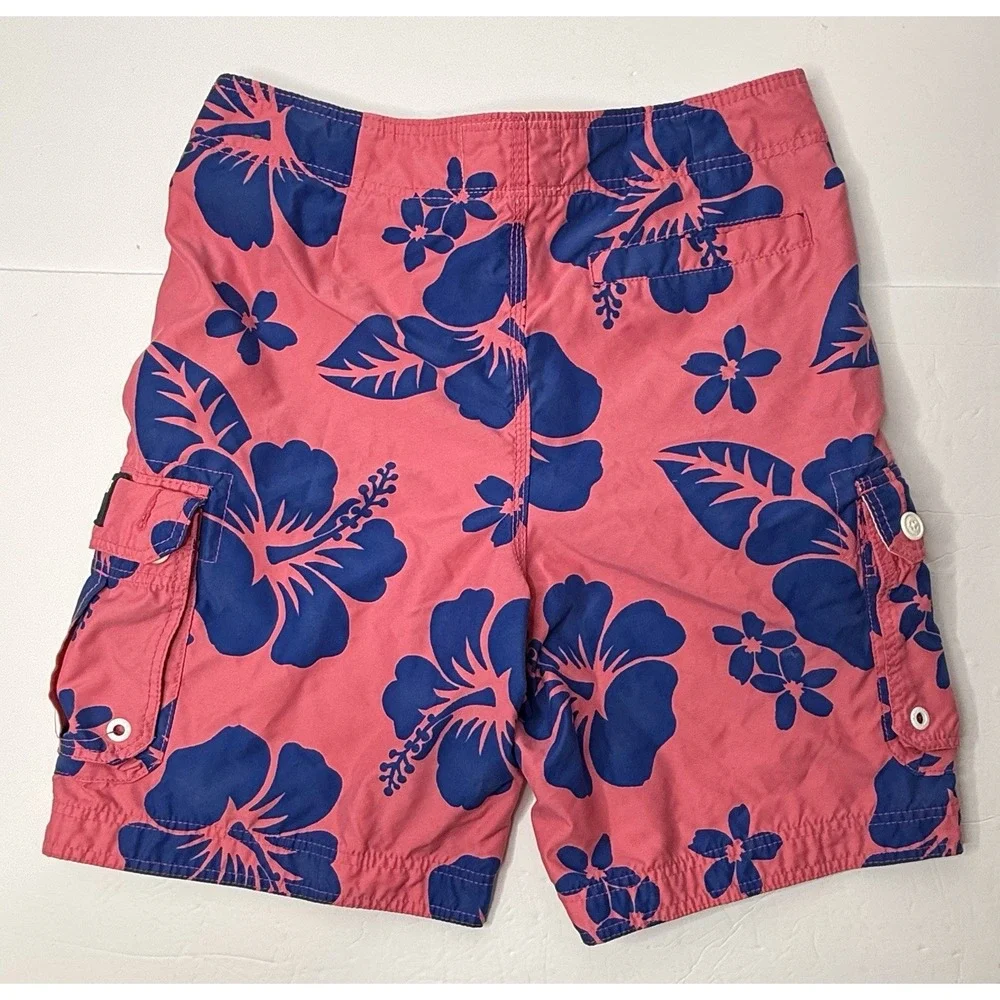 Vtg Abercrombie Fitch Swim Trunks Mens M Pink Blue Floral Hawaiian‎ Lined Preppy